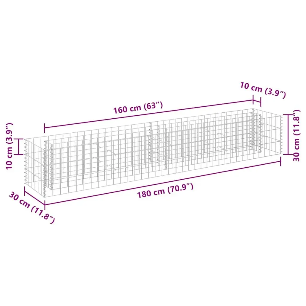 Gabion Planter Box Galvanised Steel Raised Garden Bed 180 x 30 x 30 cm