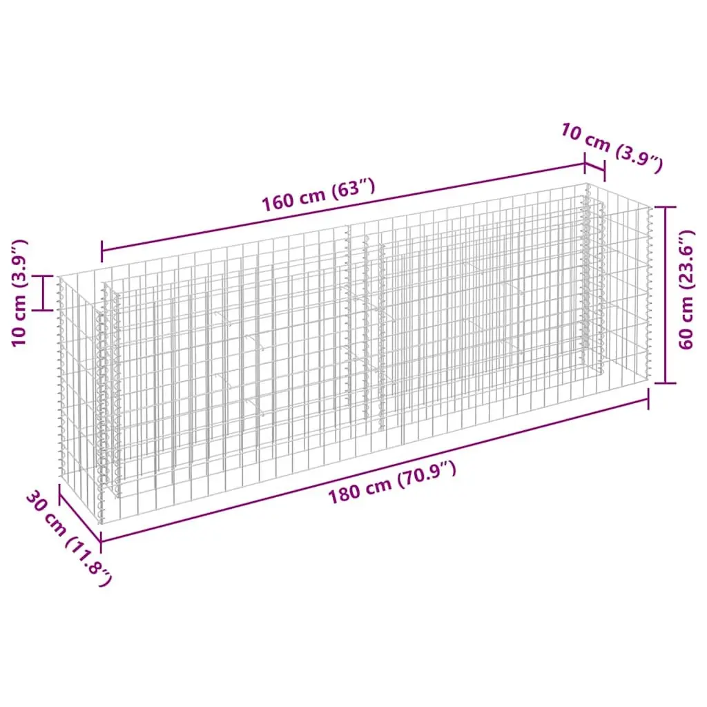 Raised Garden Bed Galvanised Steel Silver 180x30x60cm Mesh Grid Planter