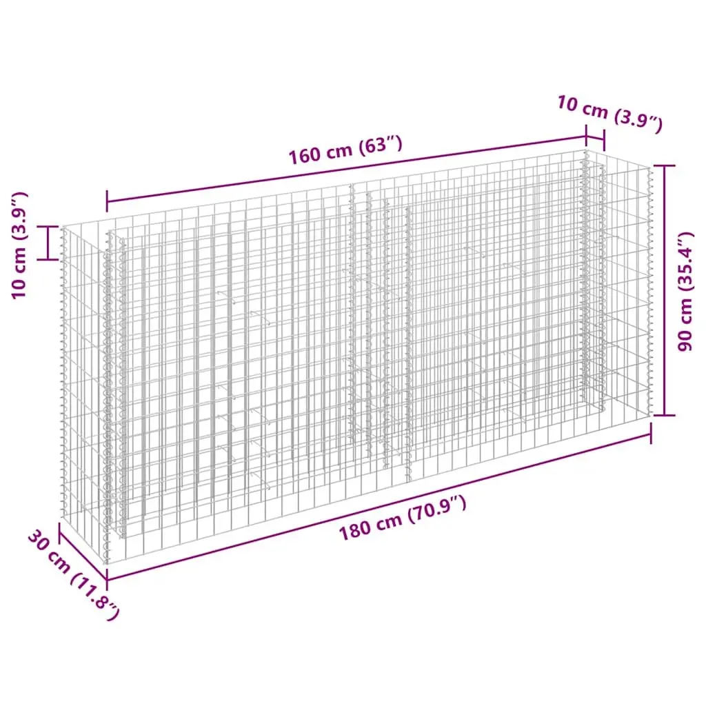 Gabion Raised Bed Galvanised Steel Garden Planter 180x30x90cm