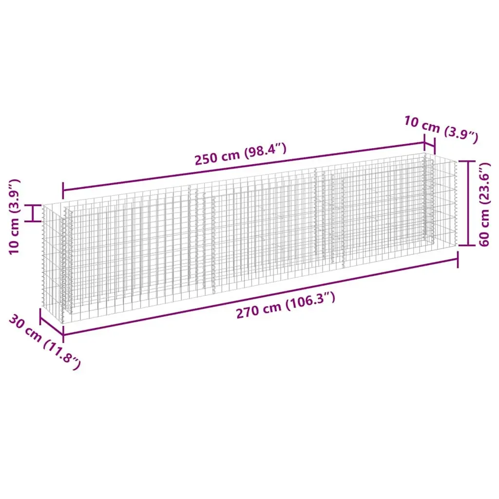 Gabion Planter Raised Garden Bed Silver Steel Wire Mesh 270 x 30 x 60 cm