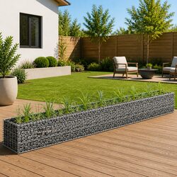 Gabion Raised Garden Bed Planter Box Silver Galvanised Steel 360x30x30 cm