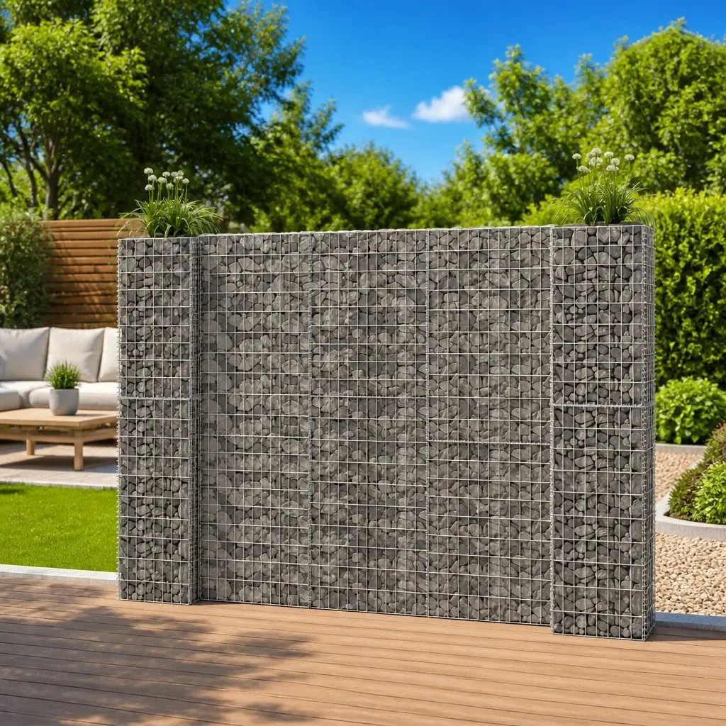 Steel Wire Gabion Planter Frame H-Shaped 260x40x200cm Silver