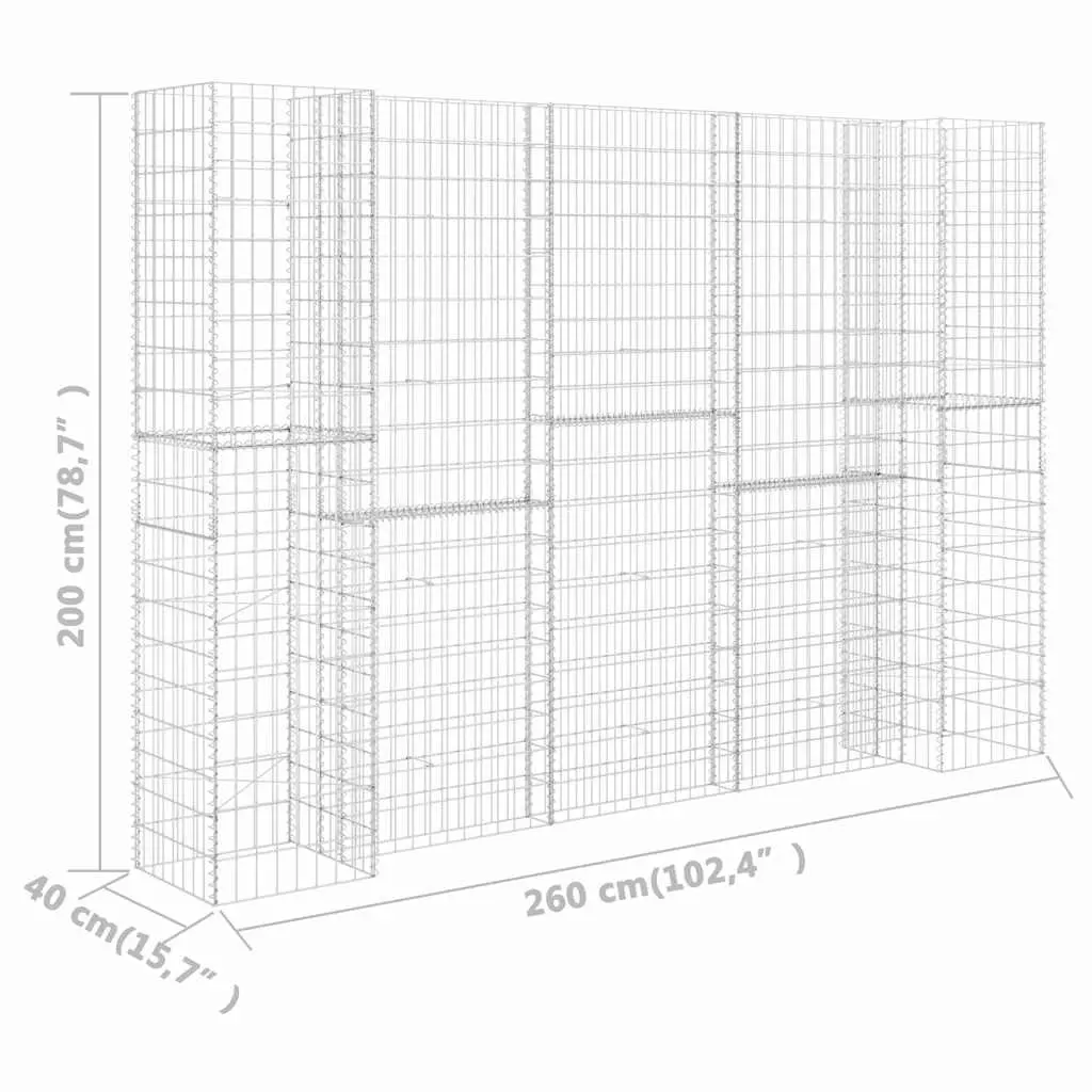 Steel Wire Gabion Planter Frame H-Shaped 260x40x200cm Silver