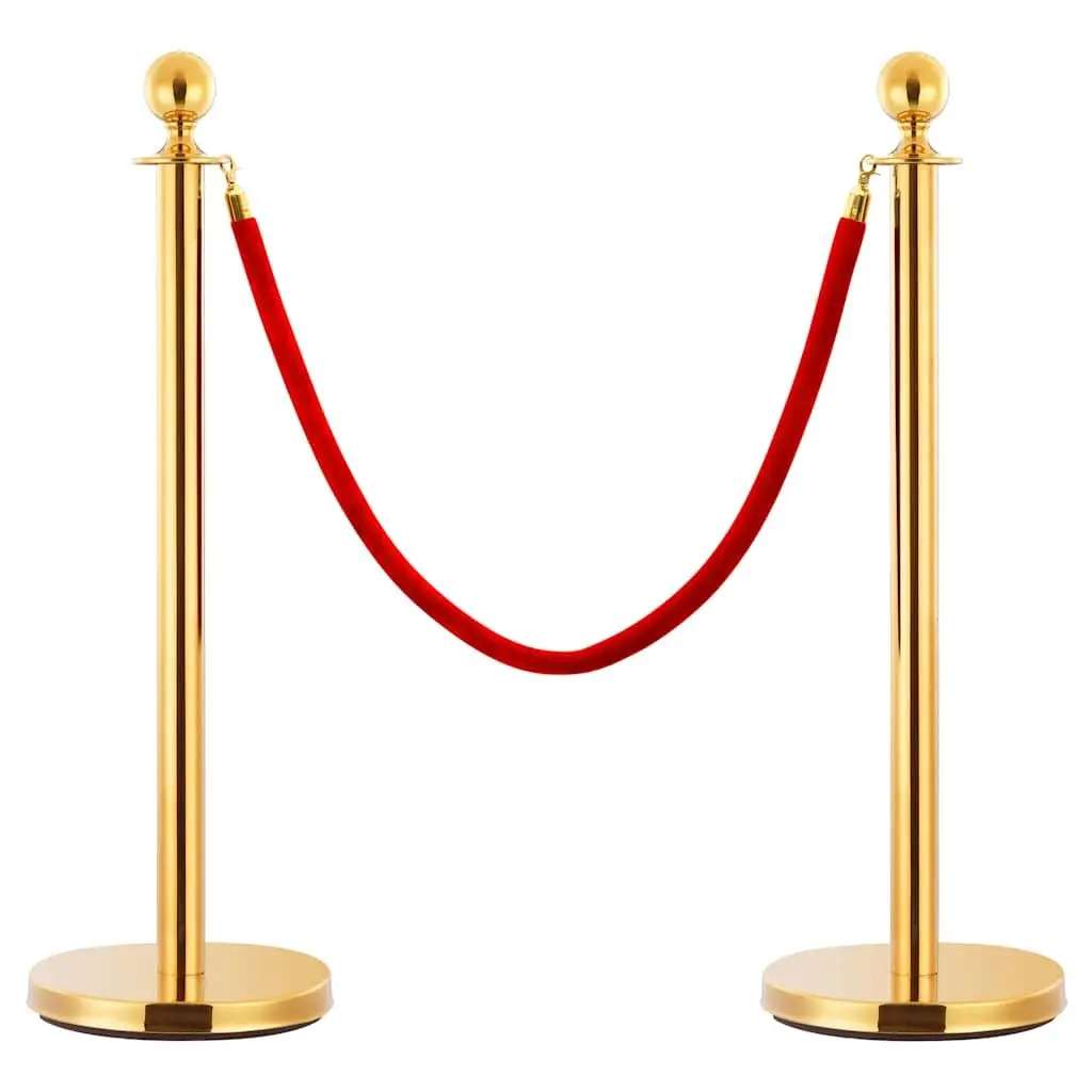 Stanchion Set Stainless Steel Gold 3 Piece VIP Queue Barrier Posts