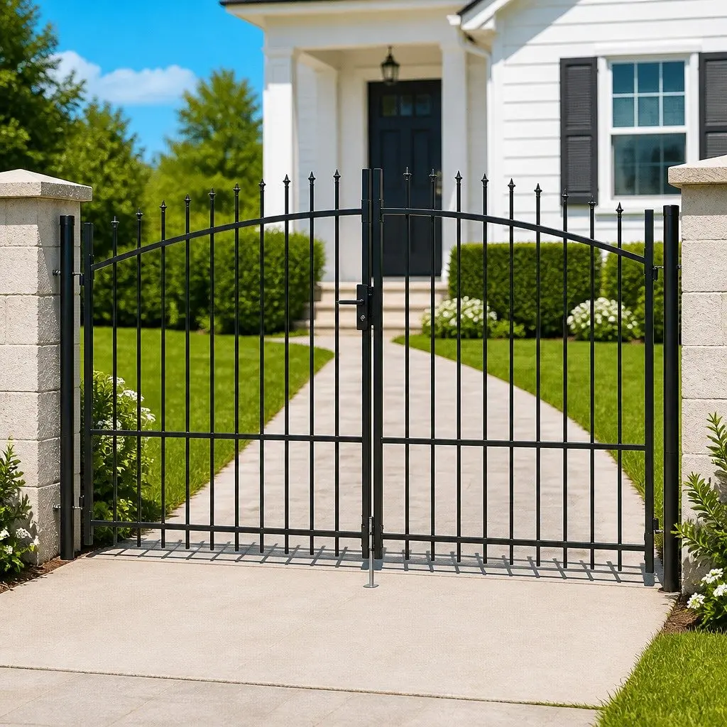 Garden Gate Double Door Fence Barrier with Spike Top Black 299.5x224.5cm
