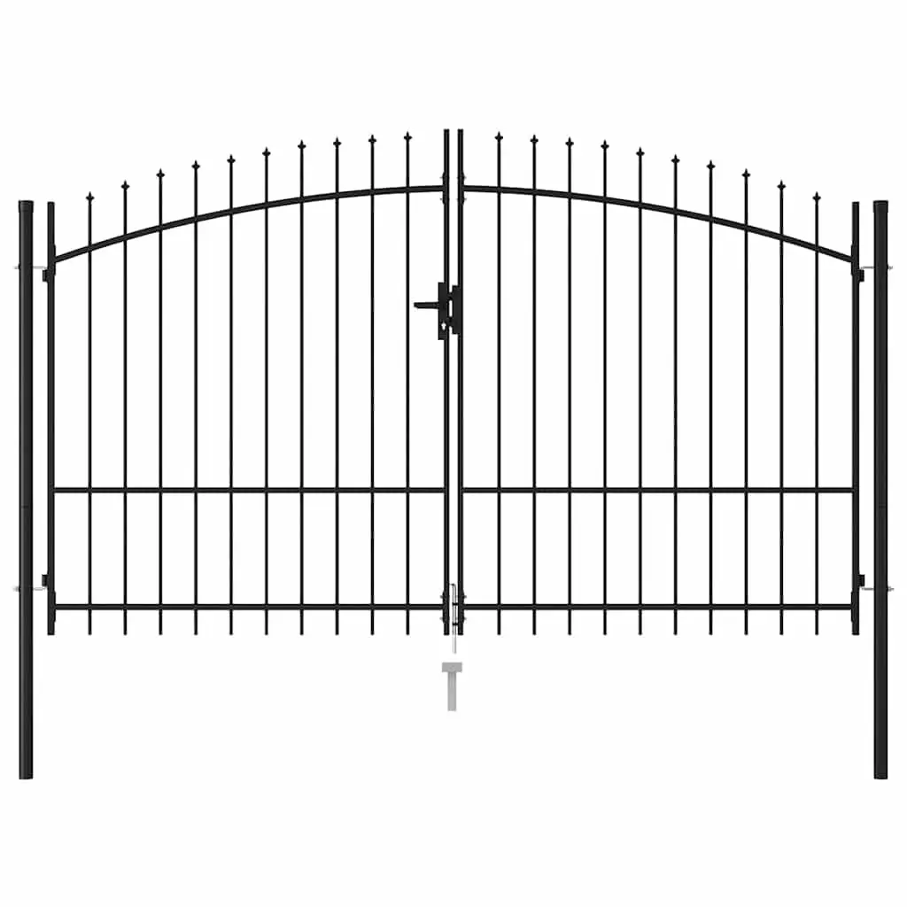 Garden Gate Double Door Fence Barrier with Spike Top Black 299.5x224.5cm
