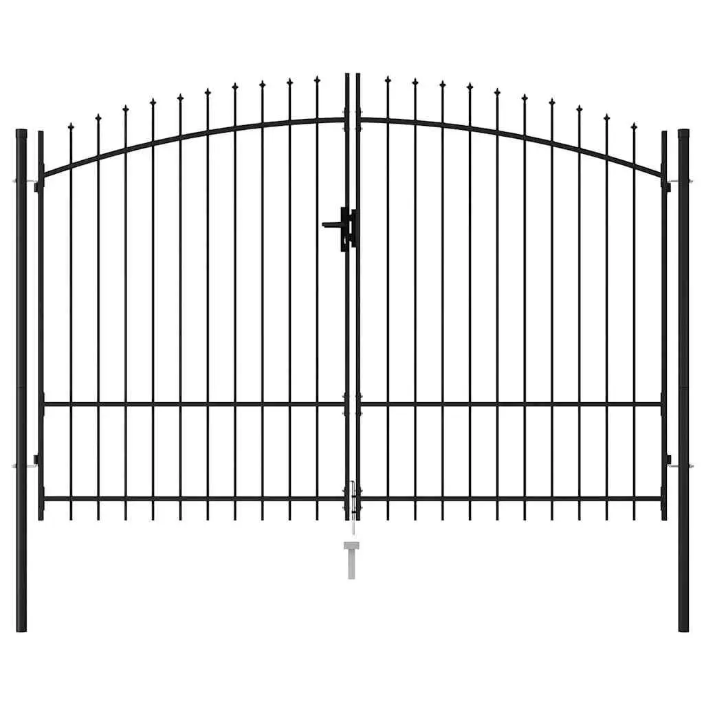 Double Door Garden Gate Fence Spike Top Black Outdoor Security Barrier