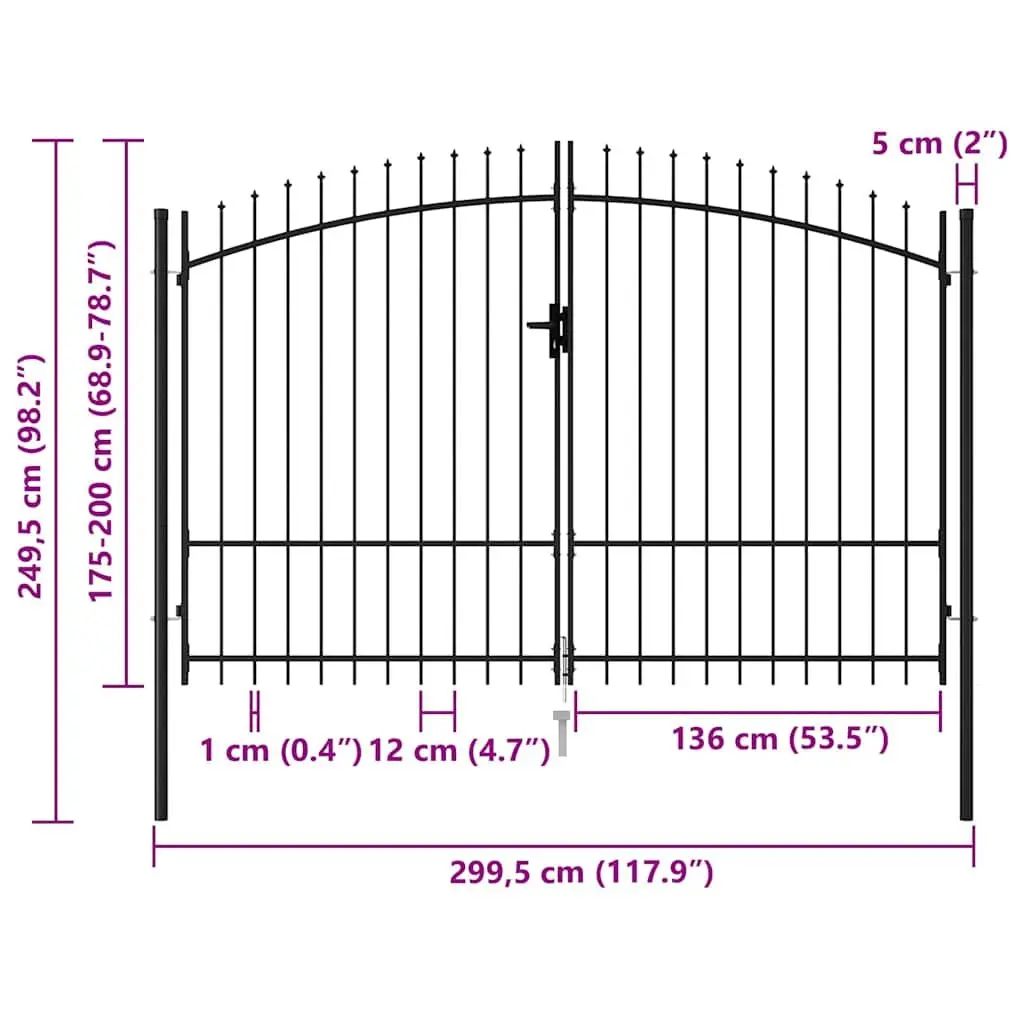 Double Door Garden Gate Fence Spike Top Black Outdoor Security Barrier