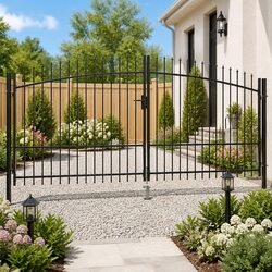 Double Door Fence Gate with Spear Top Black Garden Barrier 400x224.5cm Entry