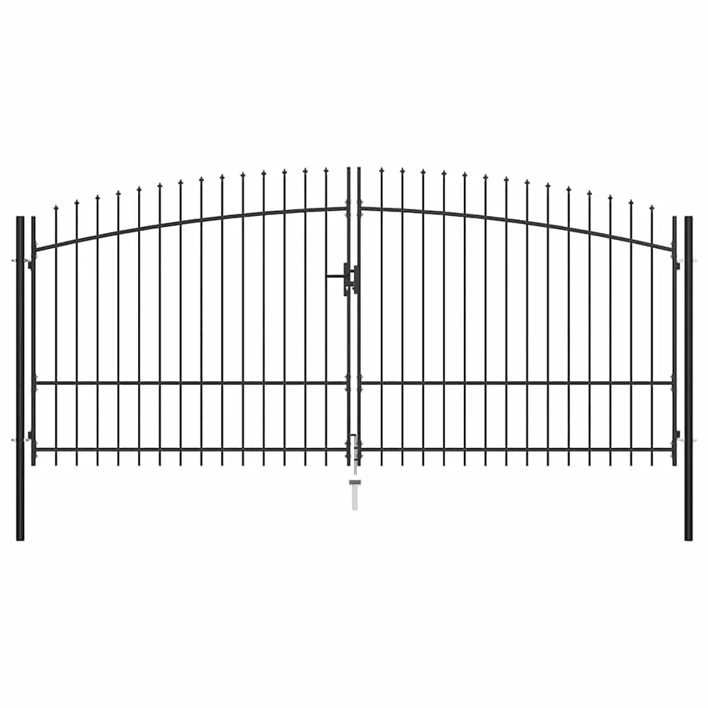 Double Door Fence Gate Spear Top Black Heavy Duty Steel 400x224.5cm