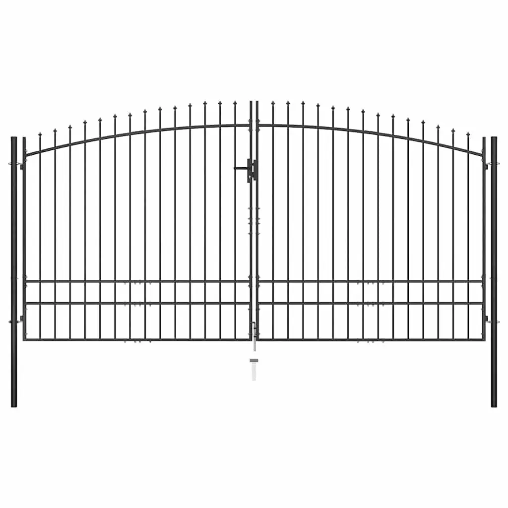 Double Door Fence Gate Spear Top Black Garden Barrier Privacy Screen 400x249.5cm