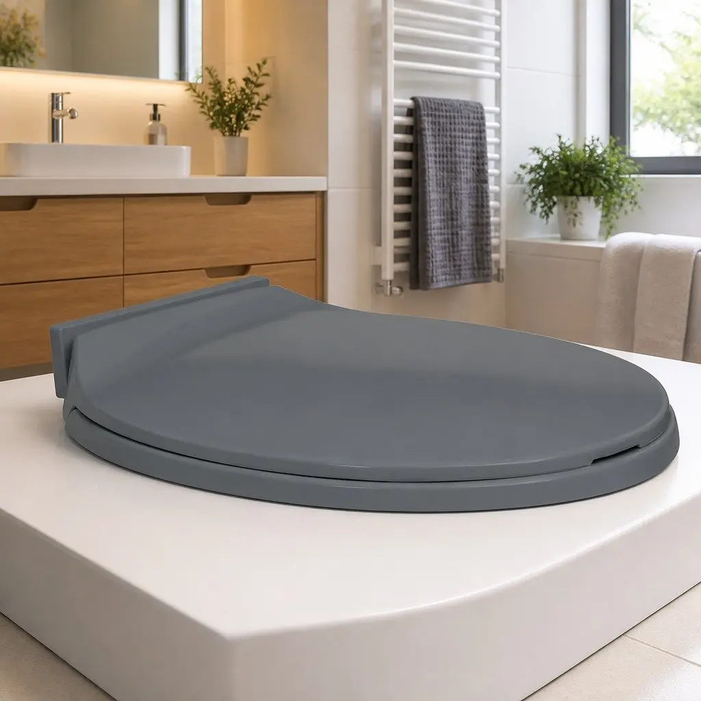 Grey Oval Soft-Close Toilet Seat Standard Bowl Quick Install Top Mount Hinges