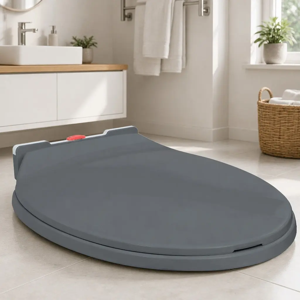 Toilet Seat Soft-Close Quick Release Grey Oval Standard Bowl