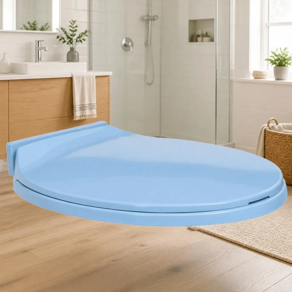 Soft-Close Toilet Seat Blue Oval Standard Bowl Bathroom Fixture Slow Close Hinge