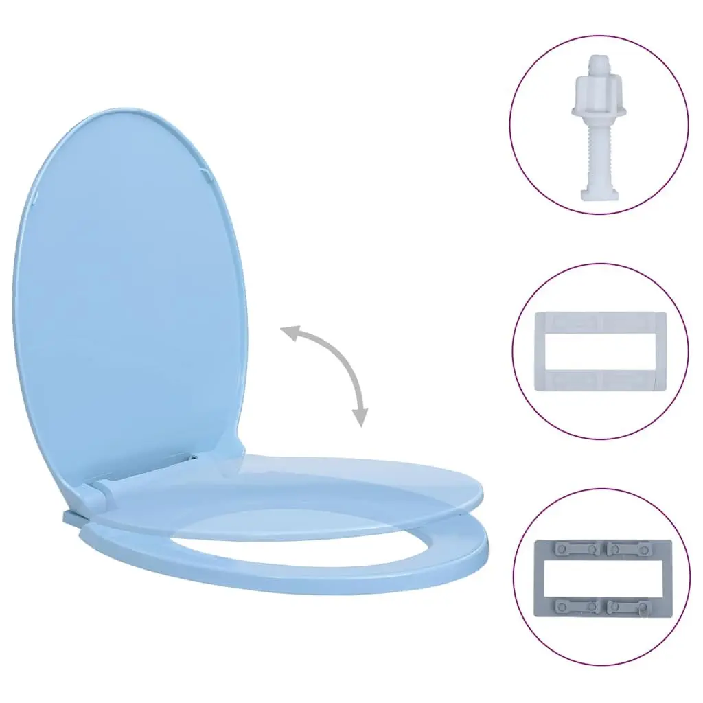 Soft-Close Toilet Seat Blue Oval Standard Bowl Bathroom Fixture Slow Close Hinge