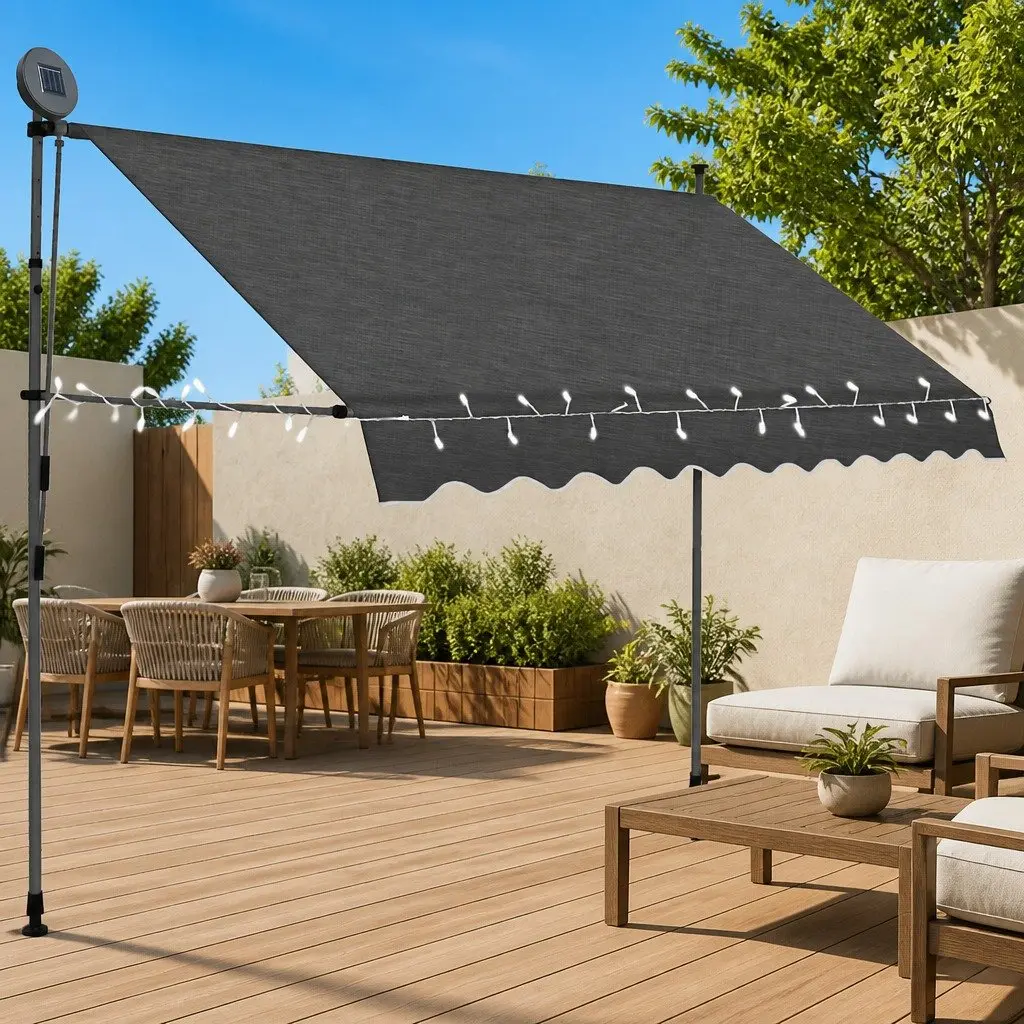Manual Retractable Awning with Solar LED Lights 250cm