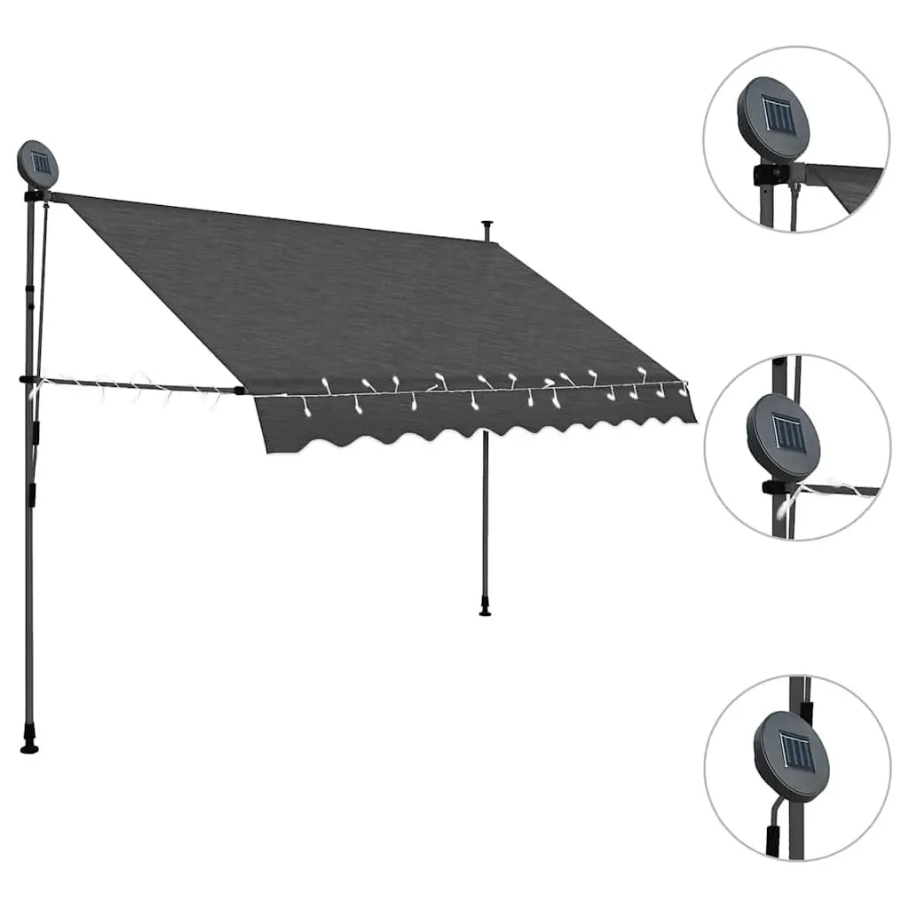 Manual Retractable Awning with Solar LED Lights 250cm