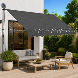 Manual Retractable Awning 300cm LED Garden Balcony Terrace Window Outdoor Canopy