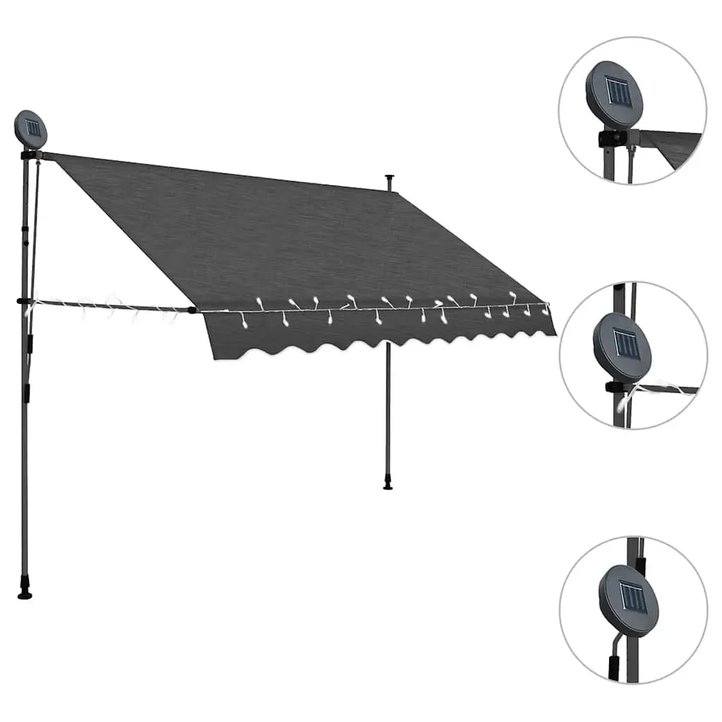 Retractable Awning Manual 300cm with LED for Garden Balcony Terrace Window