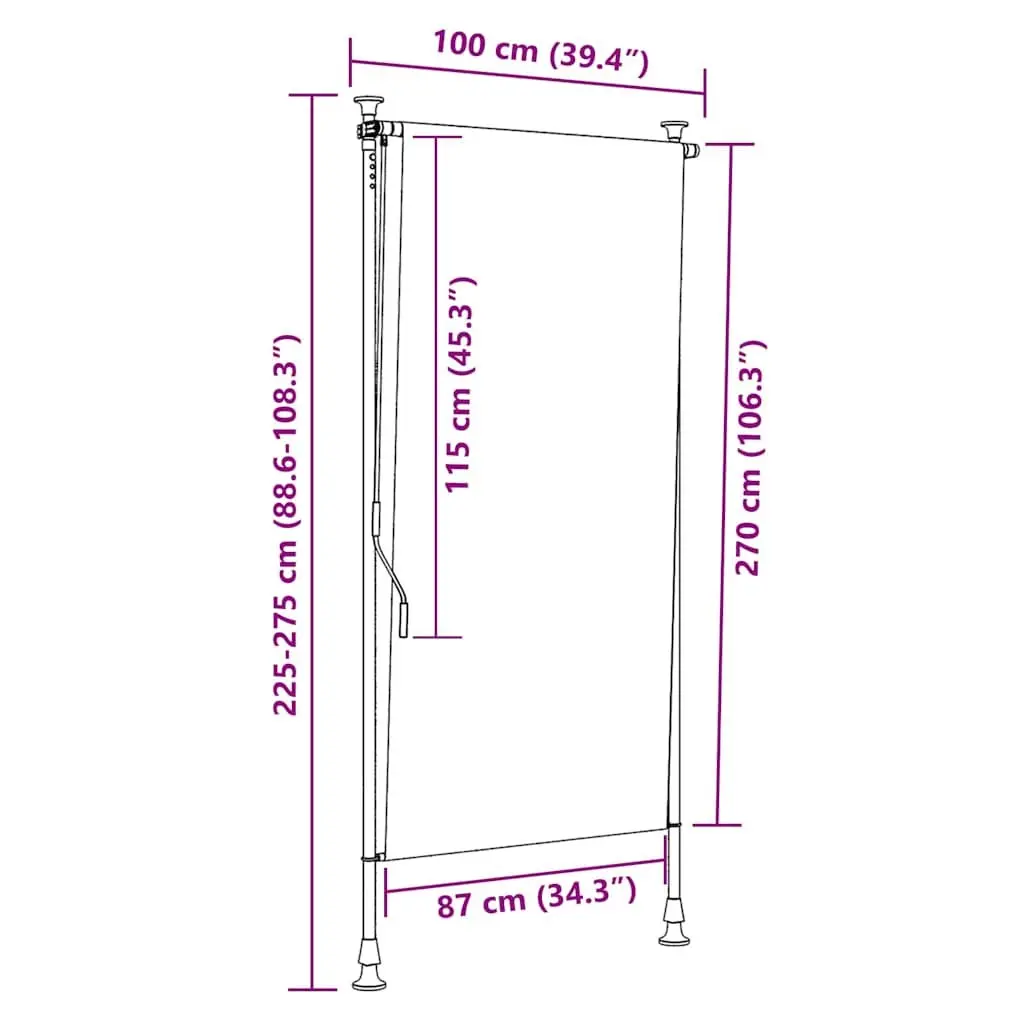 Outdoor Roller Blind 100x270cm Anthracite Hand Crank Patio Balcony Shade