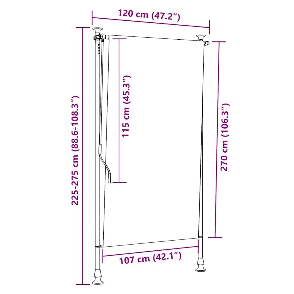 Outdoor Roller Blind Hand Crank 120x270cm Anthracite Privacy Shade