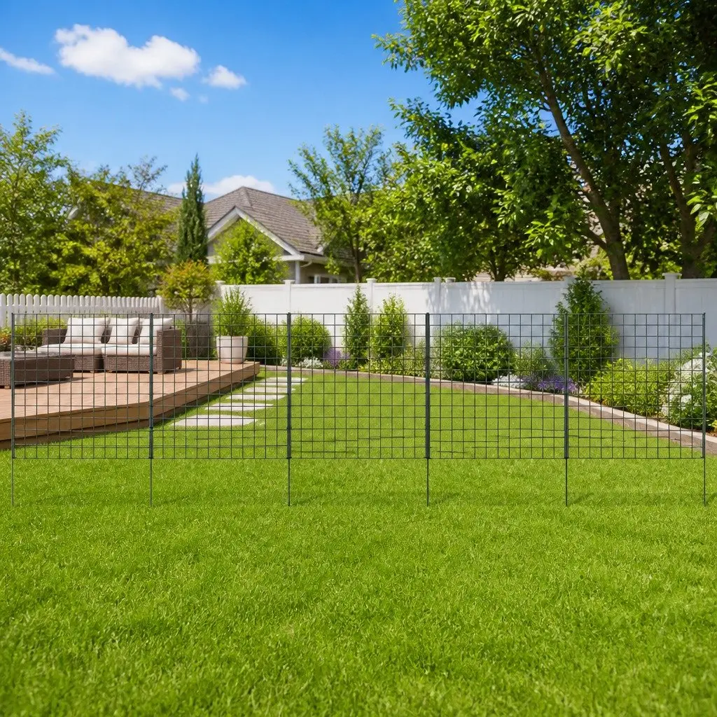 Garden Fence Panel Set Green Powder Coated Steel Wire 77.5x64 cm