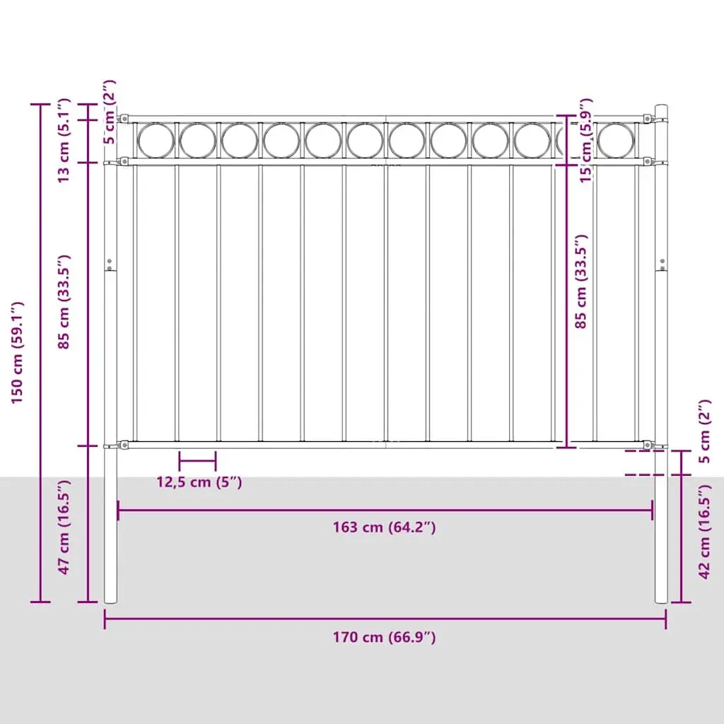 Steel Garden Fence Panel ASSEN 1.81 x 1.2 m Black Outdoor Border Security
