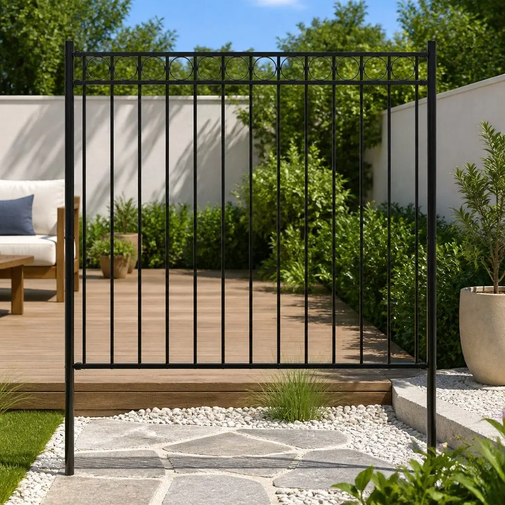 Garden Fence Panel ASSEN 1.81 x 1.2 m Steel Border Fencing Black Security