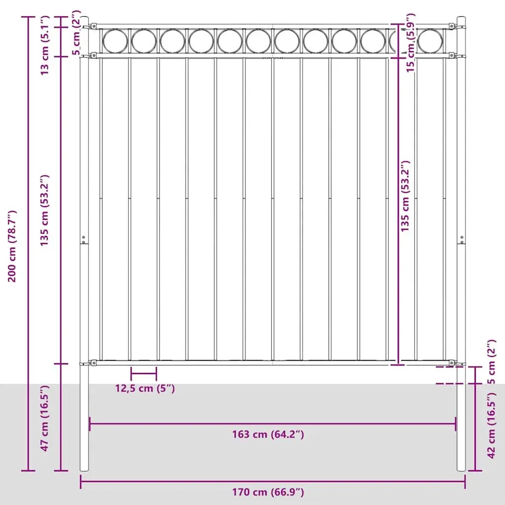 Garden Fence Panel ASSEN 1.81 x 1.2 m Steel Border Fencing Black Security