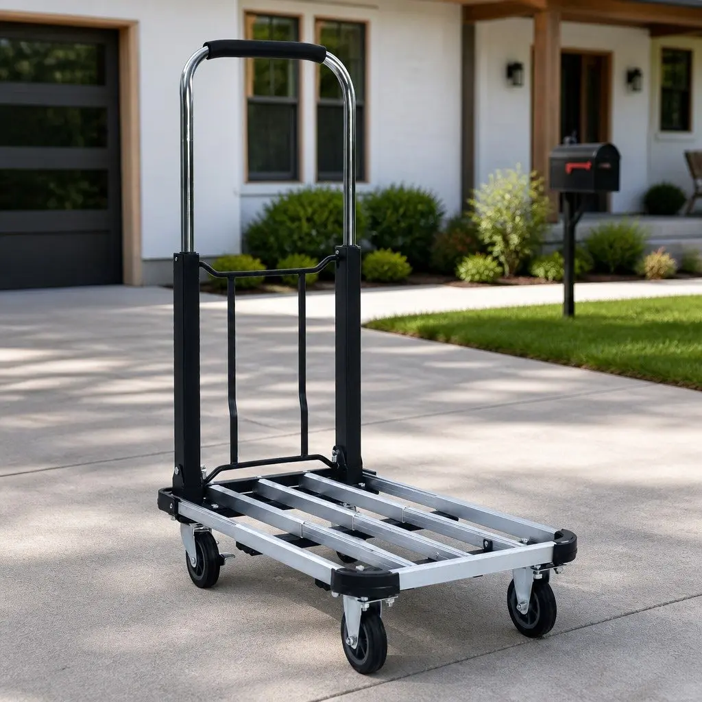 Foldable Transport Trolley Hand Truck 150kg Adjustable Handle Garden Luggage