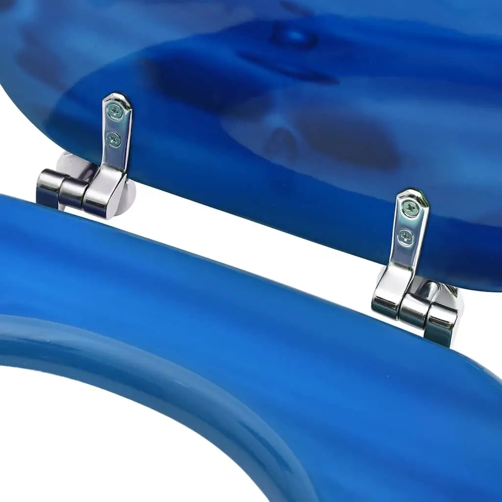 Toilet Seat with Lid Blue Water Drop Design Bathroom WC Accessory Adjustable