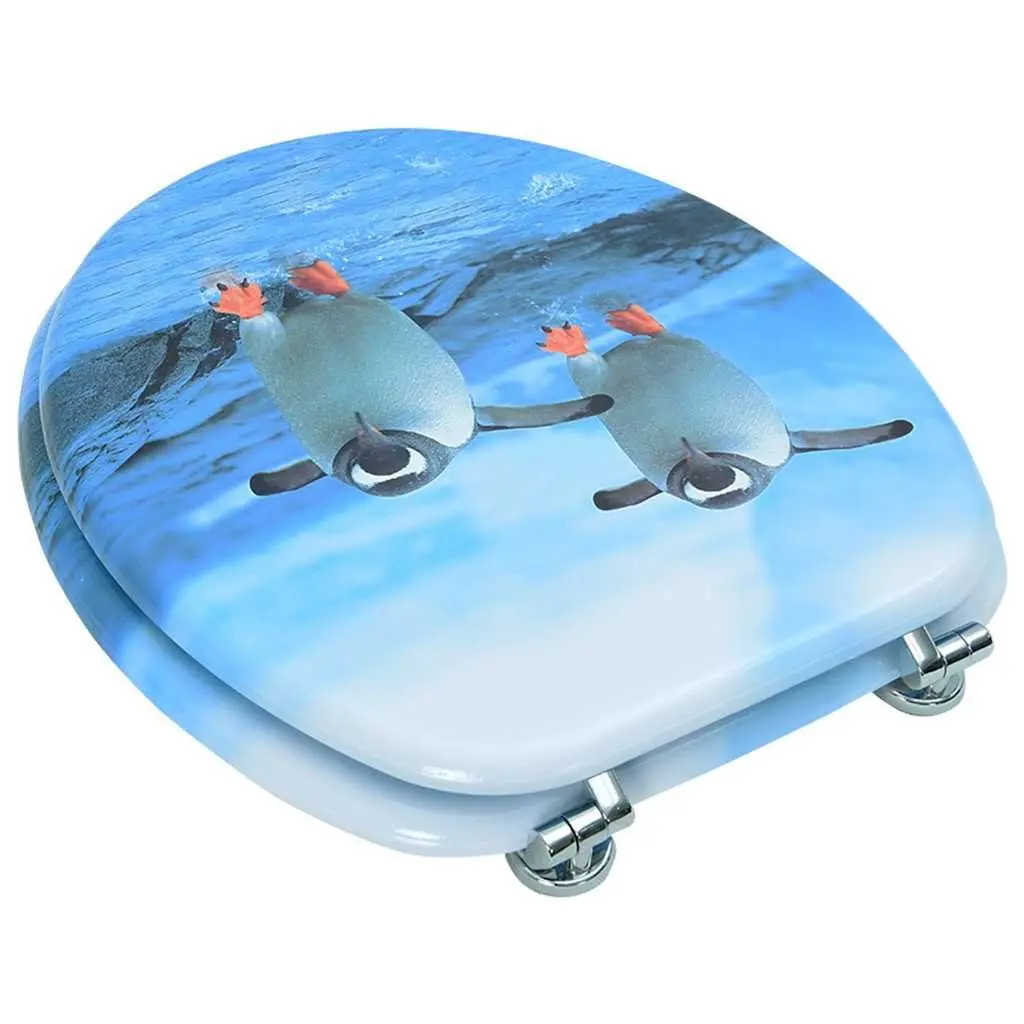 Toilet Seat with Lid Penguin Design Multicolour Bathroom Fixture Adjustable