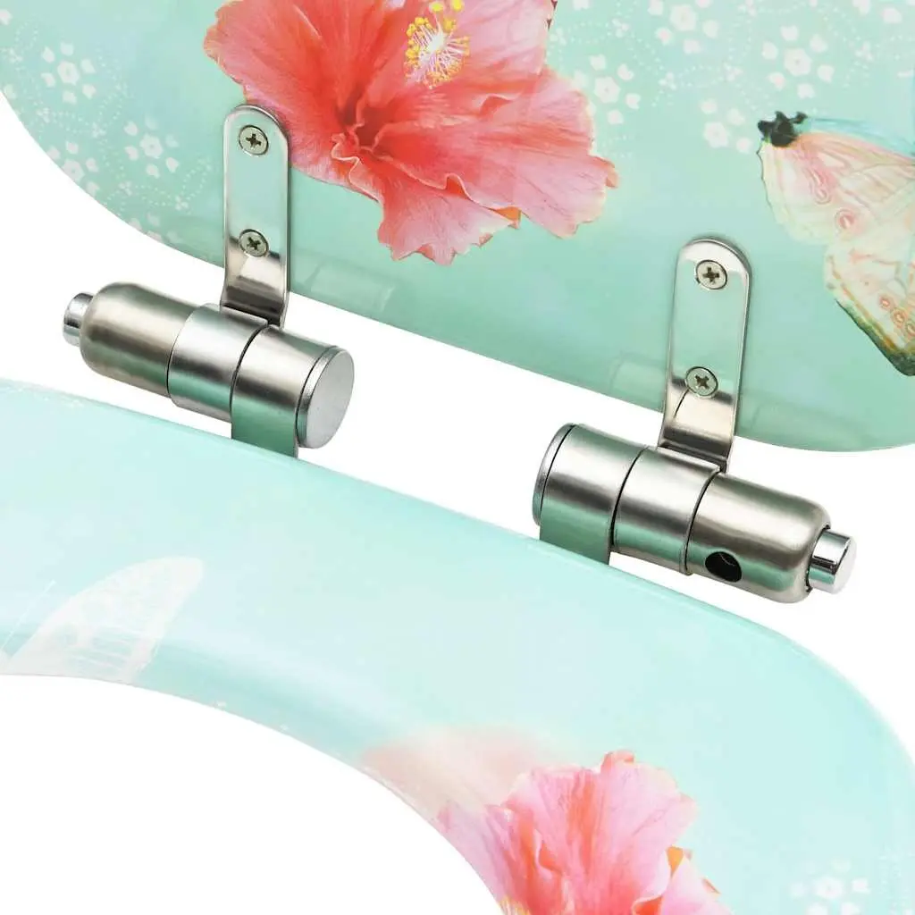 Toilet Seat with Soft Close Lid MDF Multicolour Flamingo Design Bathroom Fixture