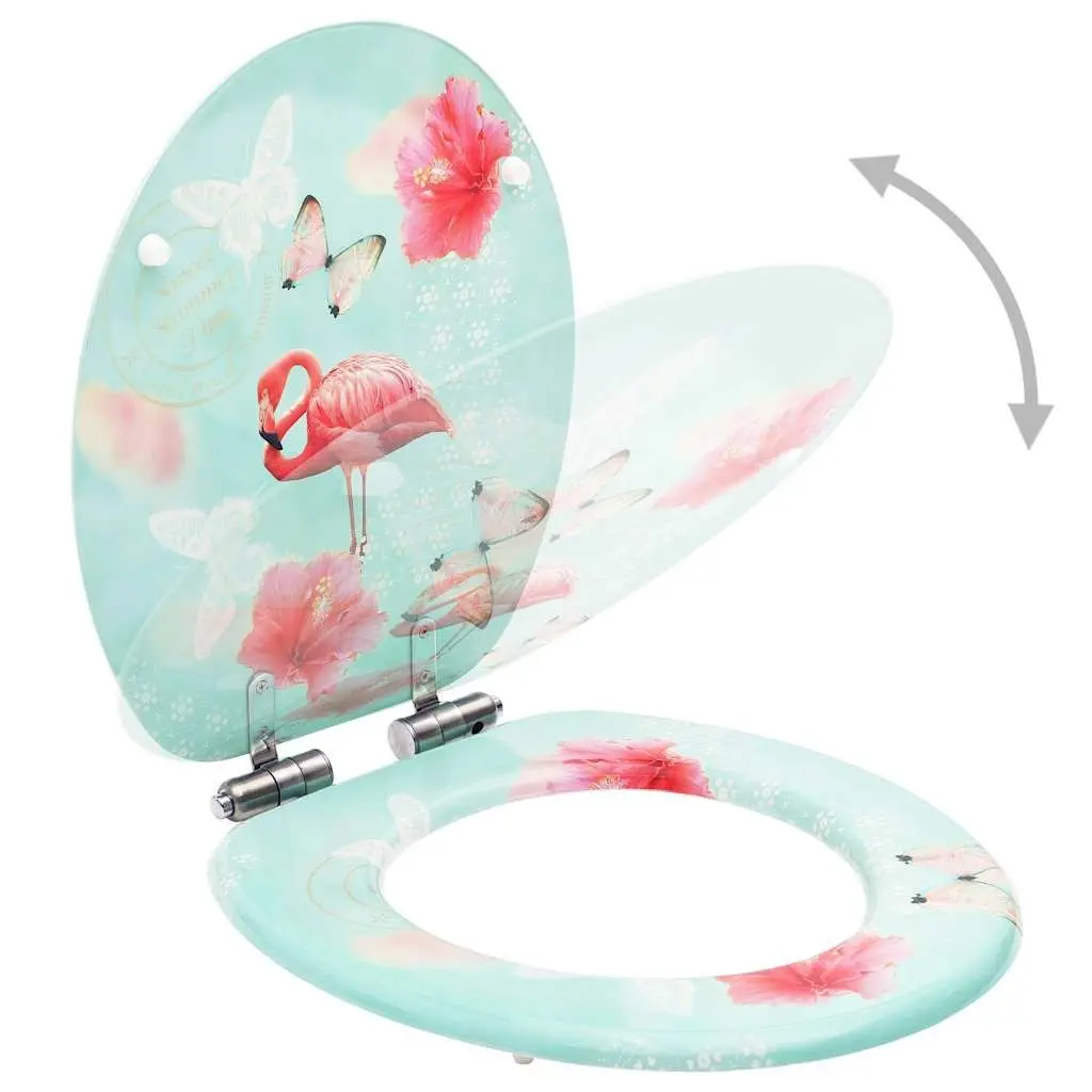 Toilet Seat with Soft Close Lid MDF Multicolour Flamingo Design Bathroom Fixture