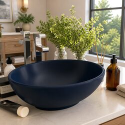 Your New Oval Ceramic Bathroom Basin - Dark Blue 40x33 cm