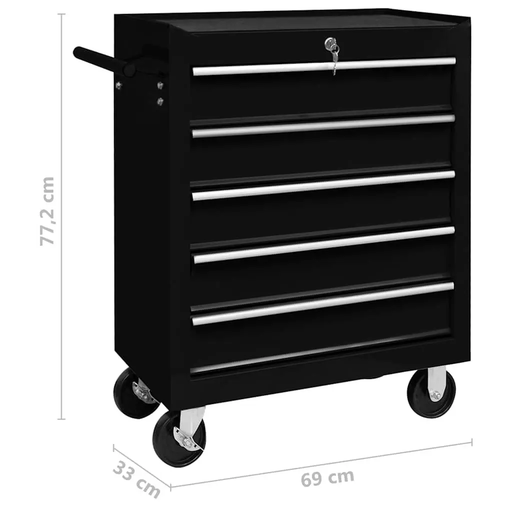 Workshop Tool Trolley 5 Drawers Storage Organiser Swivel Castors Side Handle