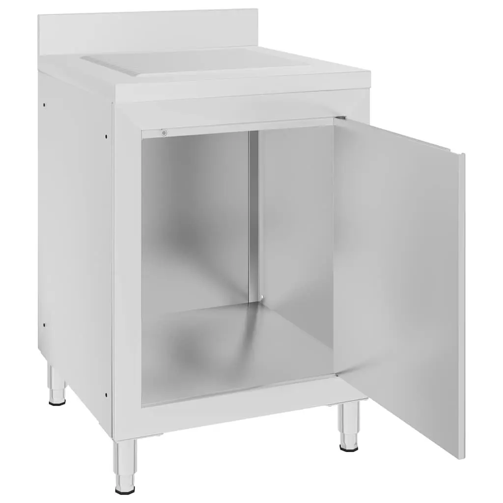 Stainless Steel Work Table with Drainboard and Bottom Storage Cabinet 60x60x96cm