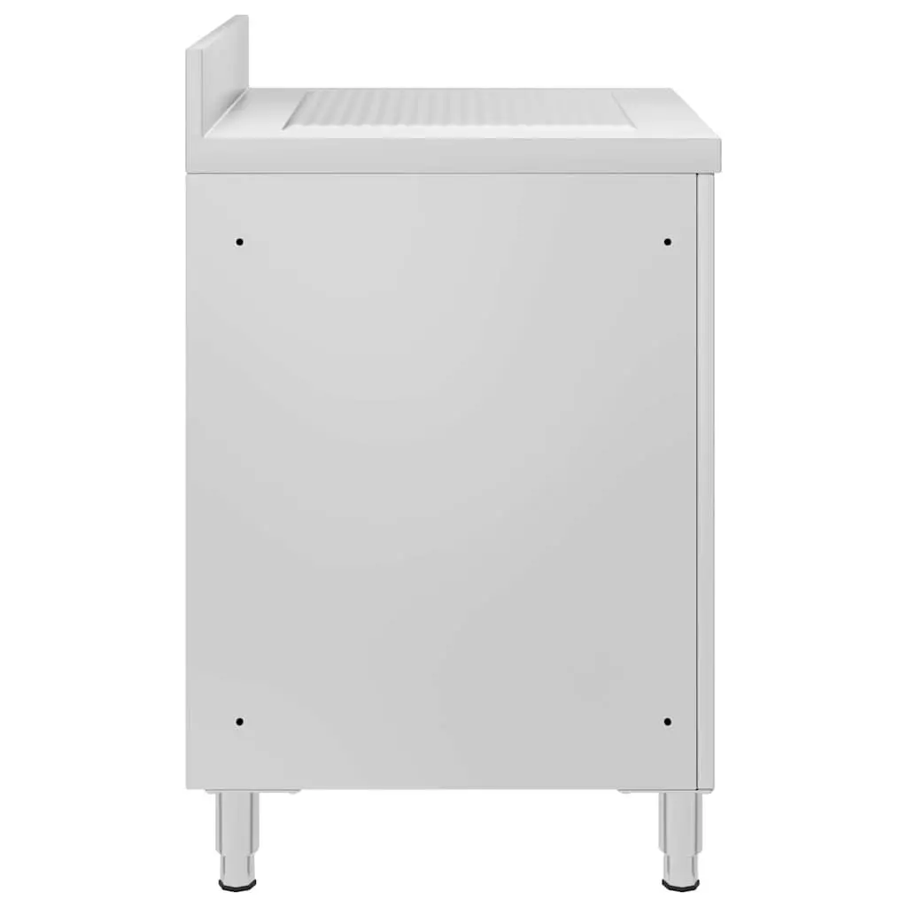 Stainless Steel Work Table with Drainboard and Bottom Storage Cabinet 60x60x96cm