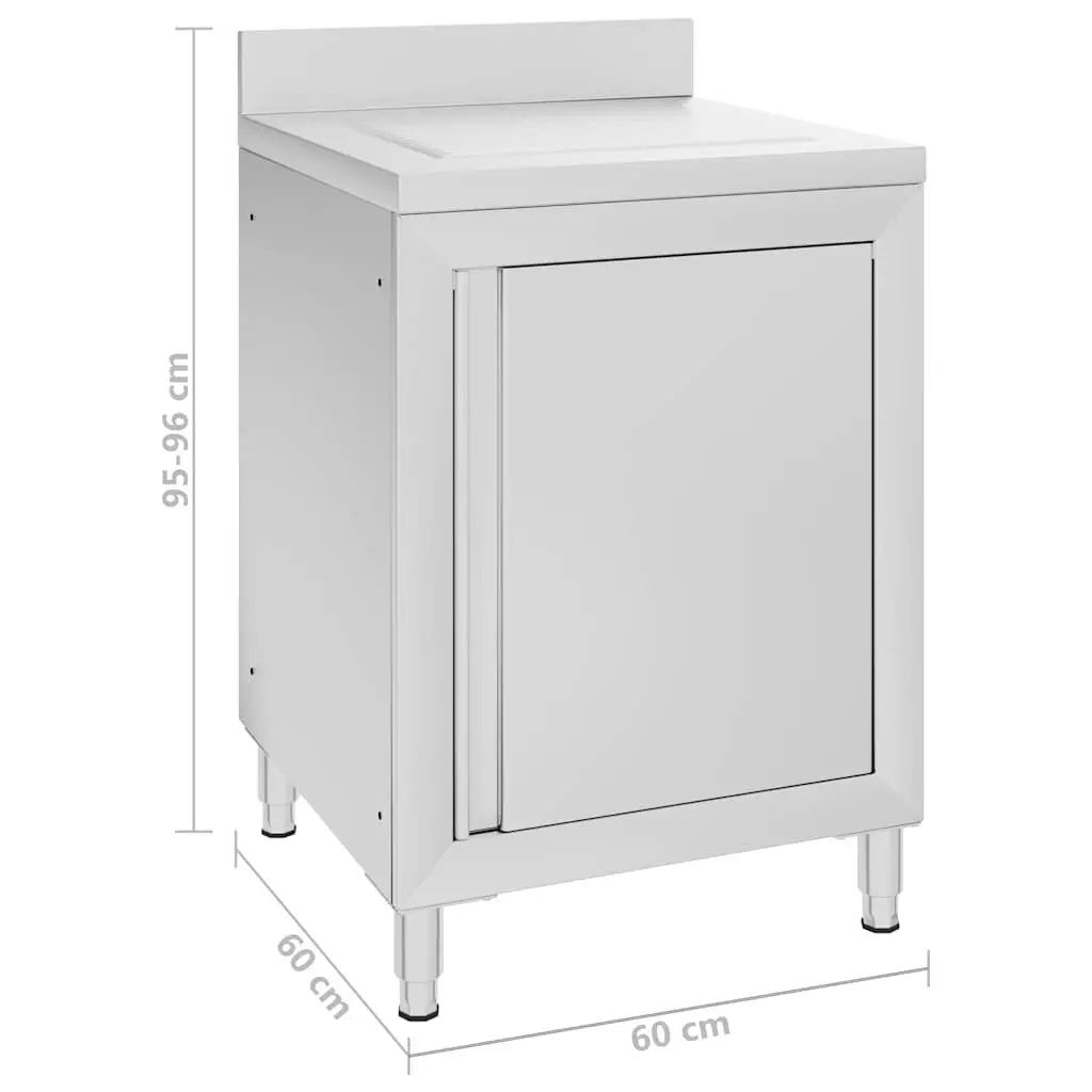 Stainless Steel Work Table with Drainboard and Bottom Storage Cabinet 60x60x96cm
