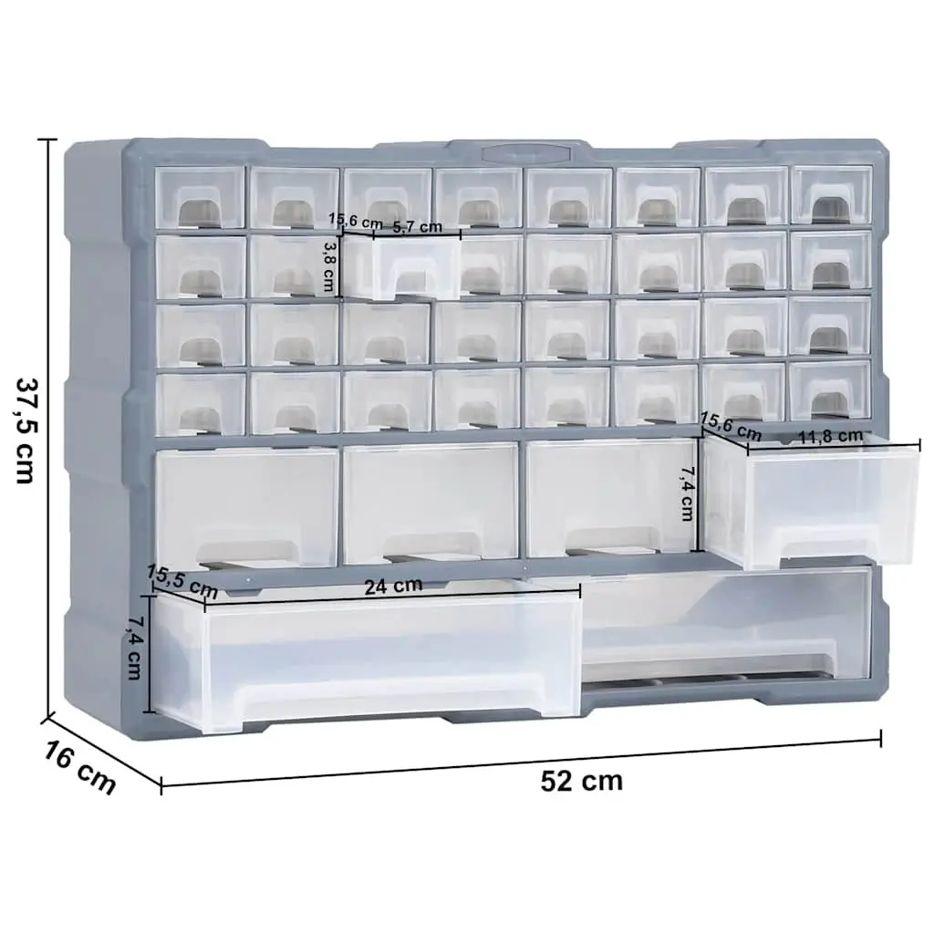 Multi-Drawer Organiser 38 Drawers Grey Tool Storage Cabinet