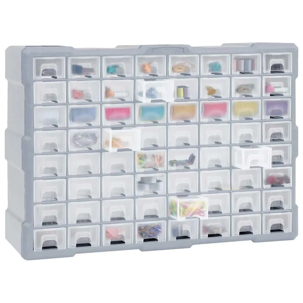 Tool Organiser Multi-Compartment 64 Drawer Storage Box Grey 52x16x37.5cm