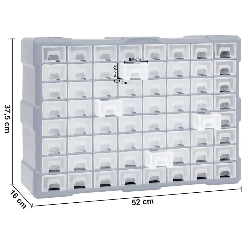 Tool Organiser Multi-Compartment 64 Drawer Storage Box Grey 52x16x37.5cm
