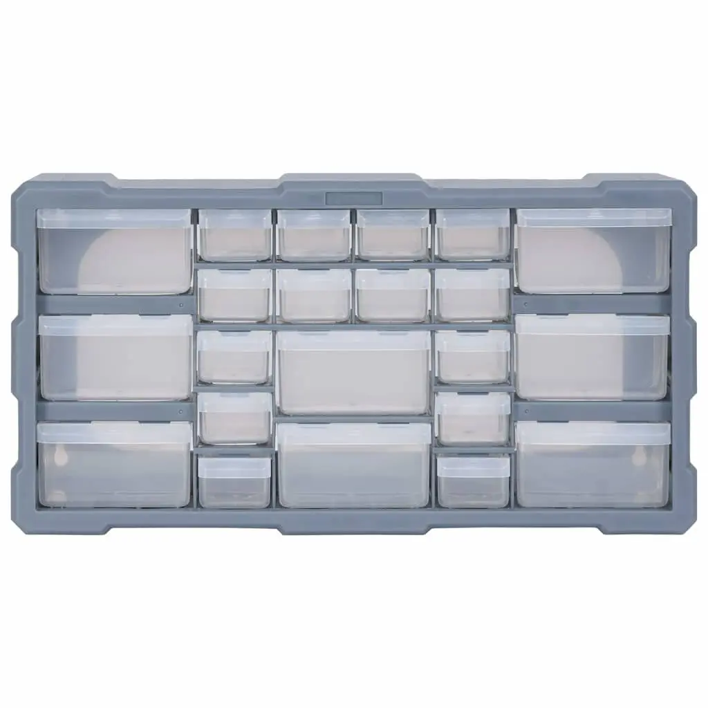 Multi-Drawer Tool Organiser 22 Drawers Impact-Resistant Plastic Storage Box Grey 49 x 16 x 25.5 cm