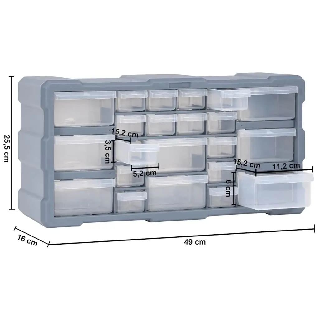 Multi-Drawer Tool Organiser 22 Drawers Impact-Resistant Plastic Storage Box Grey 49 x 16 x 25.5 cm