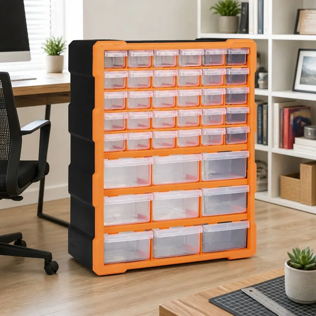 Tool Storage Box Orange 39 Drawer Multi-Drawer Organiser with See-Through Drawers for Hardware and Craft Supplies