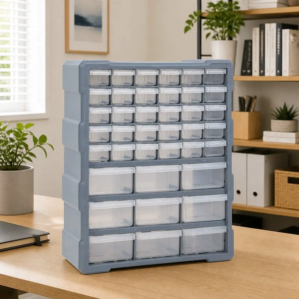 Multi-Drawer Organiser Tool Box Grey 39 Drawers Storage Cabinet