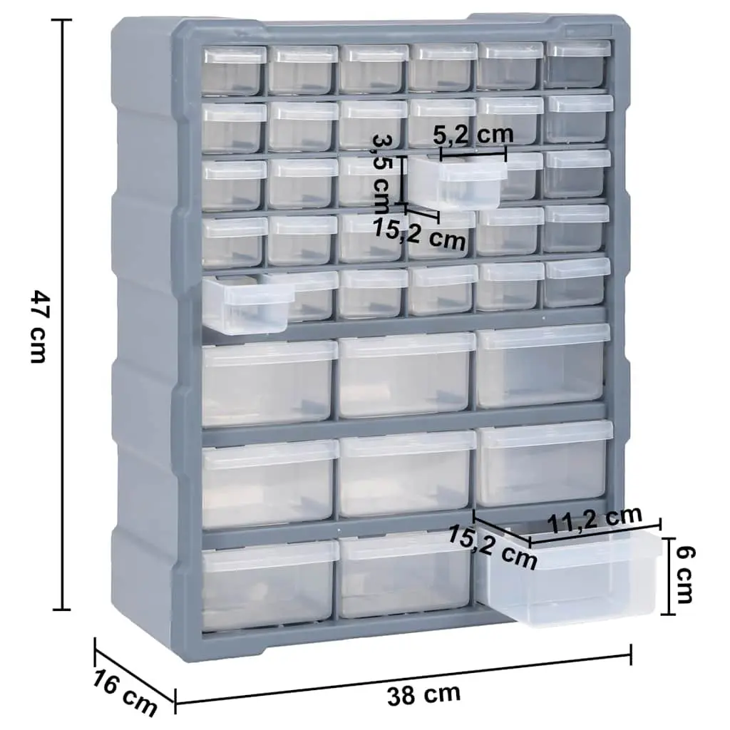 Multi-Drawer Organiser Tool Box Grey 39 Drawers Storage Cabinet