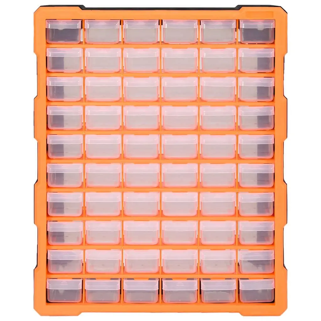 Multi-Drawer Organiser Tool Storage Box 60 Drawers Wall Mount Orange Impact-Resistant Plastic