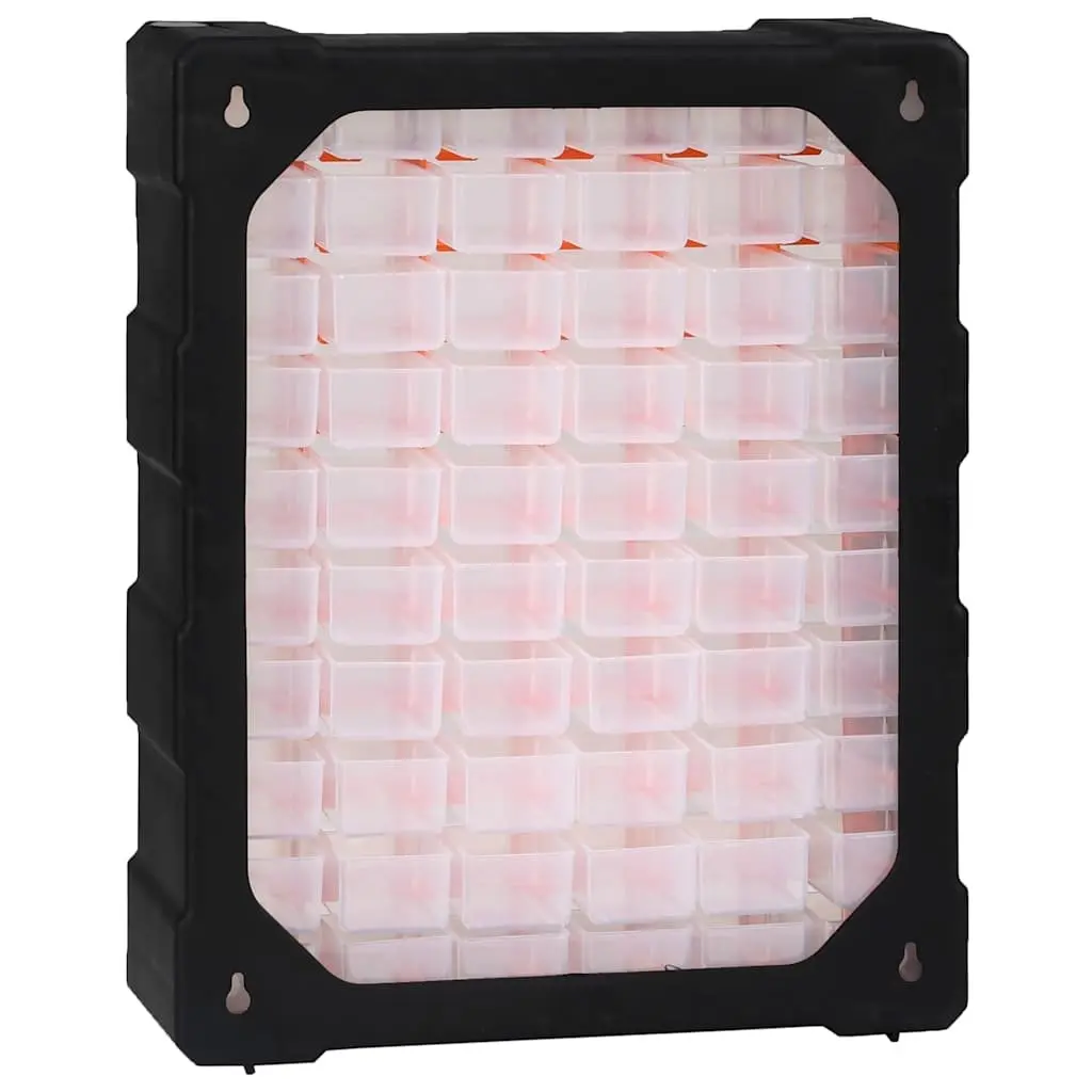 Multi-Drawer Organiser Tool Storage Box 60 Drawers Wall Mount Orange Impact-Resistant Plastic