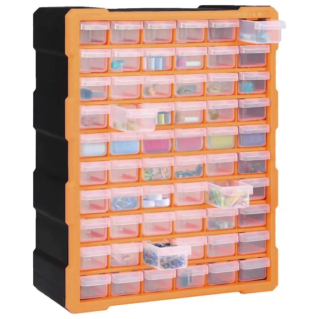 Multi-Drawer Organiser Tool Storage Box 60 Drawers Wall Mount Orange Impact-Resistant Plastic